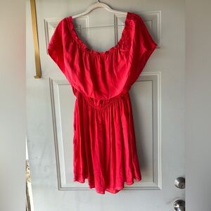 Amour Vert red silk off shoulder dress size M